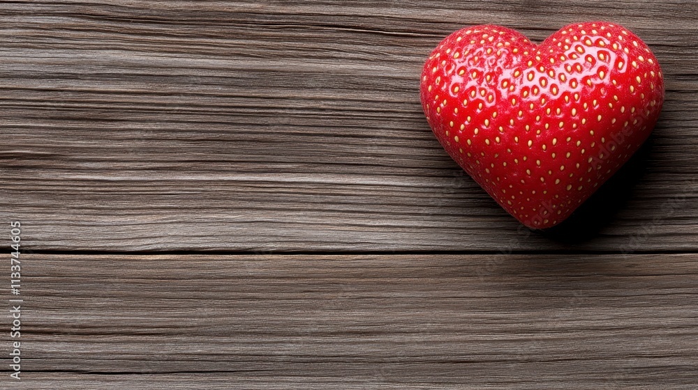 Heart Shaped Strawberry on Rustic Wood Background Romantic Food Photography Heart Shaped Strawberry on Rustic Wood Background Romantic Food Photography