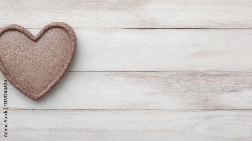 Rustic Brown Heart on Whitewashed Wood Background Rustic Brown Heart on Whitewashed Wood Background