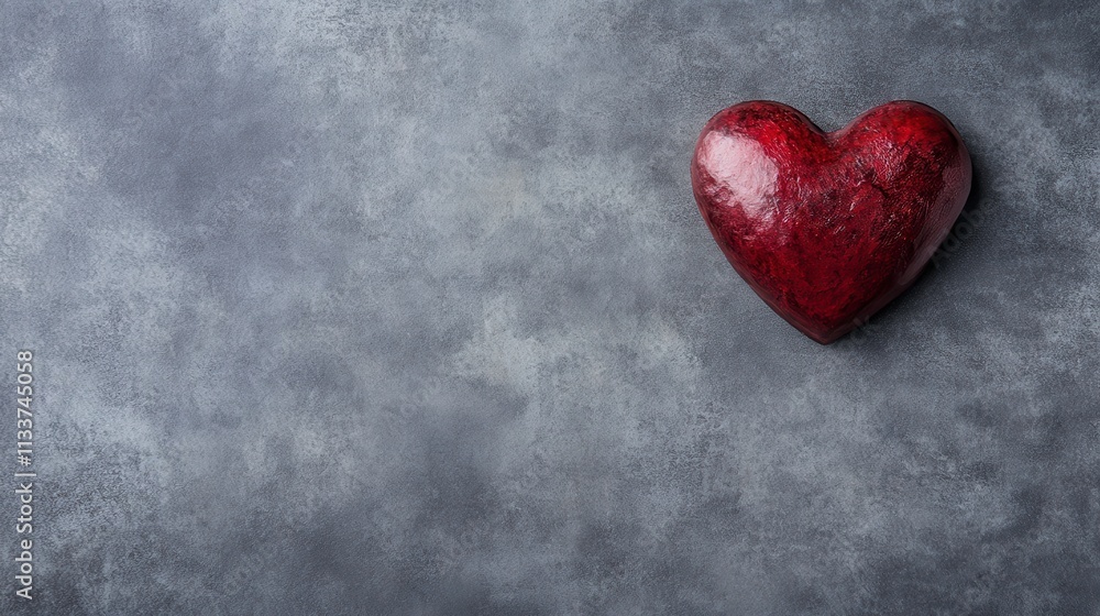 Red Heart on Gray Textured Background Love Romance Valentine s Day Red Heart on Gray Textured Background Love Romance Valentine s Day