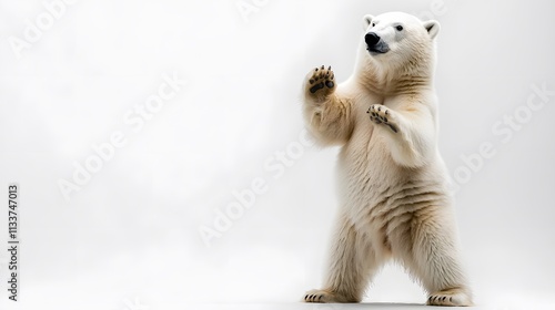 5. A majestic polar bear standing on its hind legs in a white setting