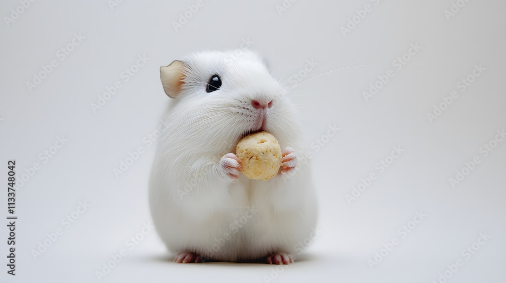 12. An adorable white guinea pig nibbling on a treat against a white background 12. An adorable white guinea pig nibbling on a treat against a white background
