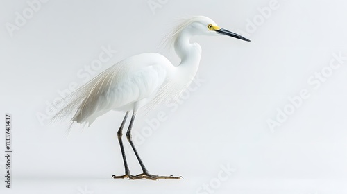 17. A snowy egret standing elegantly with its white feathers against a white background