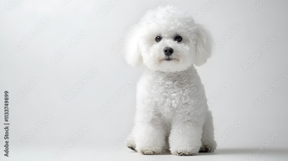 Fototapeta premium 39. A fluffy white bichon frise dog sitting on a white background