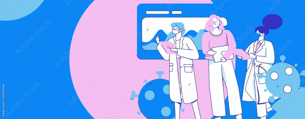 Fototapeta premium Medical characters fighting the epidemic flat vector concept operation hand drawn illustration 