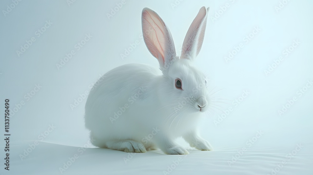 48. A beautiful white jackrabbit sitting calmly on a pristine white surface 48. A beautiful white jackrabbit sitting calmly on a pristine white surface