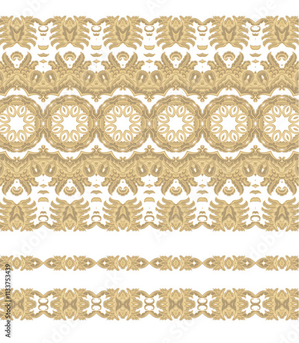 Seamless Golden border ornament, on white background, ornamental decor	