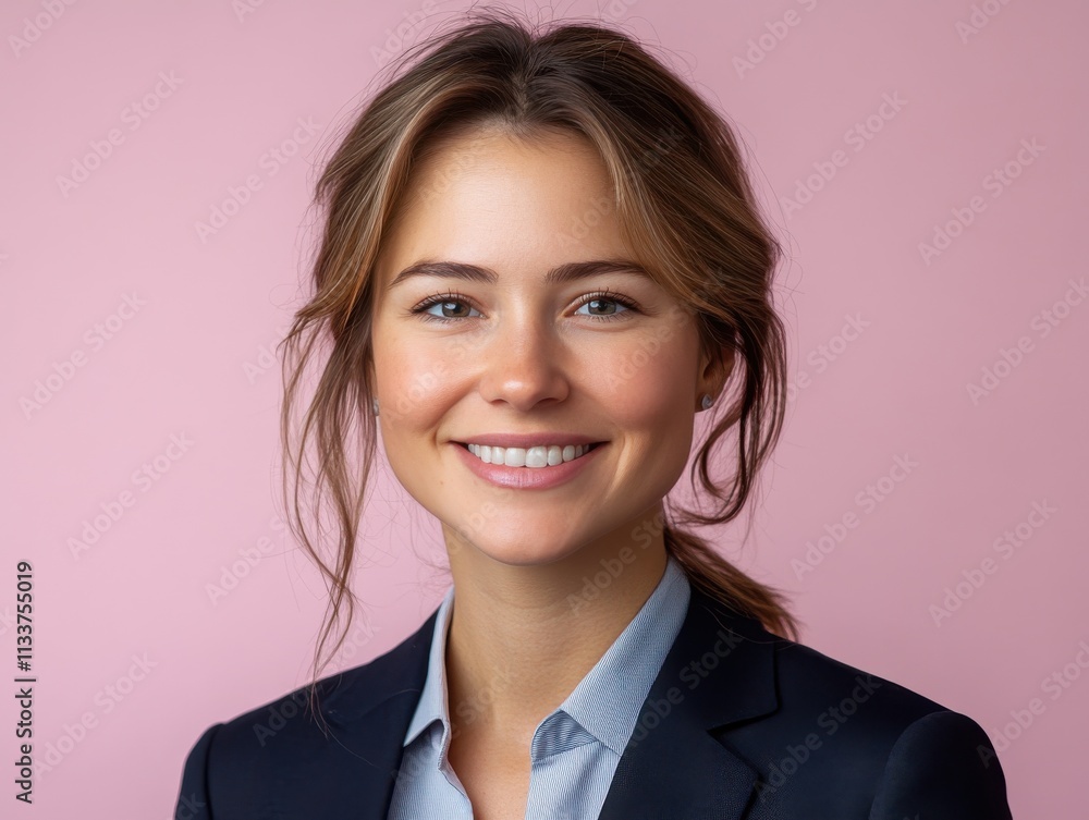 A woman in a suit is smiling for the camera A woman in a suit is smiling for the camera