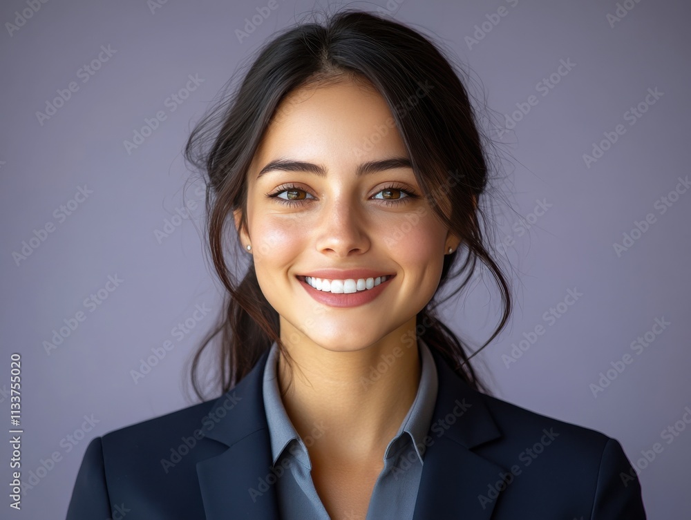 A woman in a suit is smiling for the camera A woman in a suit is smiling for the camera