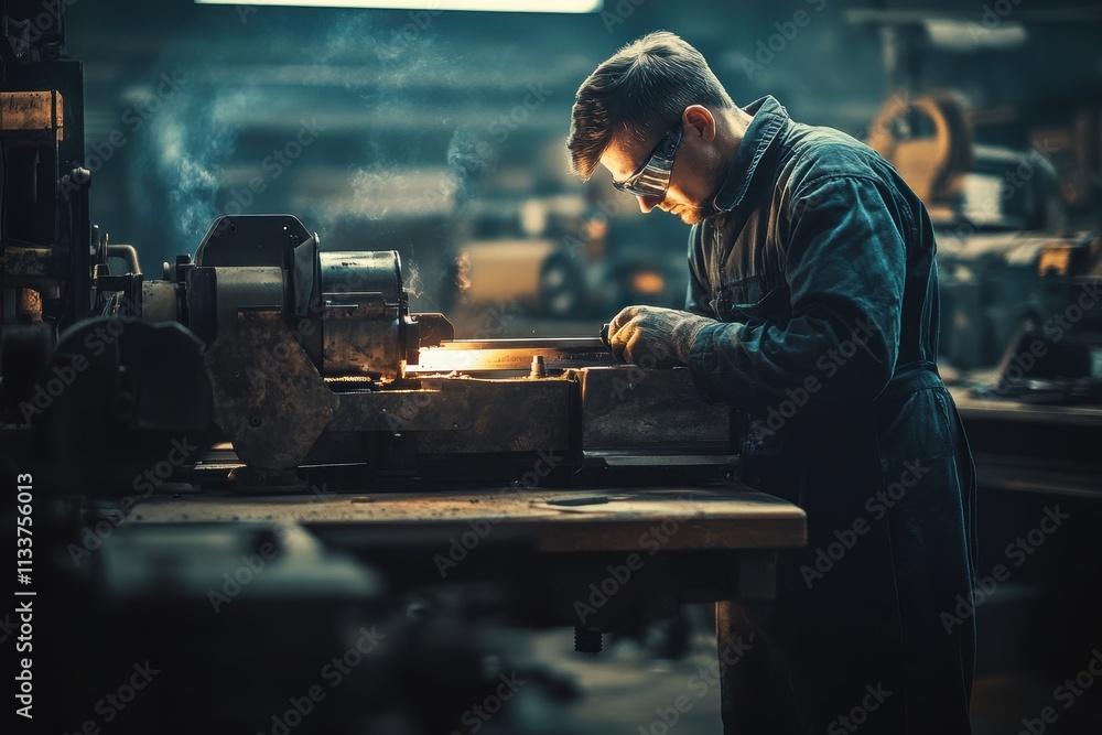 Focused Metalworker Operating Industrial Machine Focused Metalworker Operating Industrial Machine