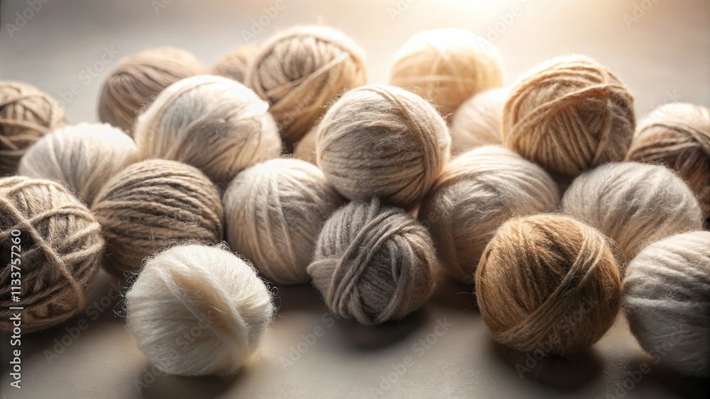 A Soft Collection of Neutral-Toned Yarn Balls Ready for Knitting or Crochet Projects A Soft Collection of Neutral-Toned Yarn Balls Ready for Knitting or Crochet Projects
