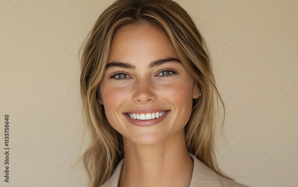 A woman in a suit is smiling for the camera A woman in a suit is smiling for the camera