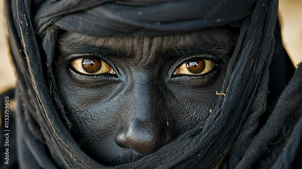 close up face of a black man wearing black robe everything look blend in close up face of a black man wearing black robe everything look blend in