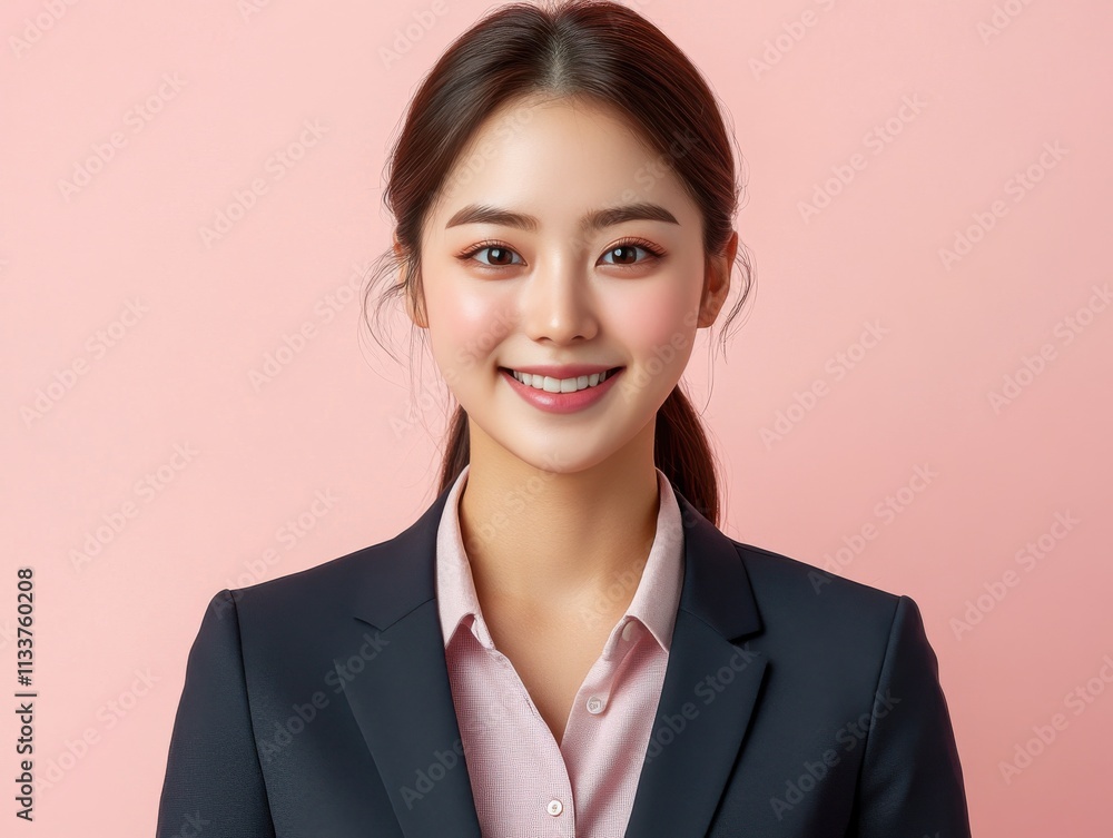 A woman in a suit is smiling for the camera A woman in a suit is smiling for the camera