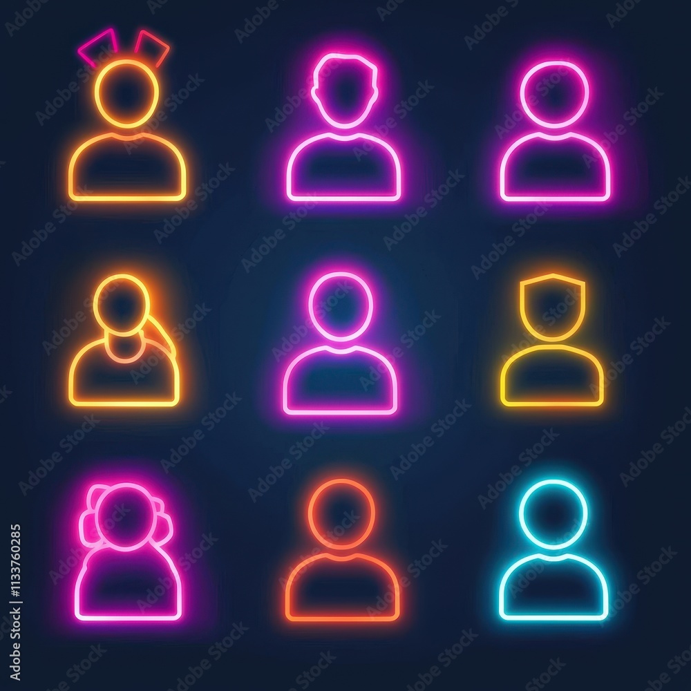 Abstract glowing icons representing user registration and profiles Abstract glowing icons representing user registration and profiles