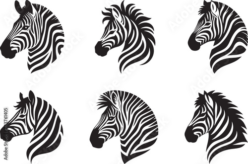 Zebra Head Logo icon set silhouette vector art