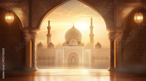 Creative interpretation of Islamic architecture, showcasing a mosque.