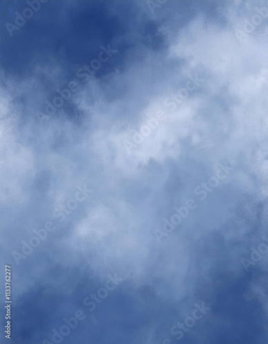 The image shows a cloudy, white blue background. It appears to be a textured backdrop