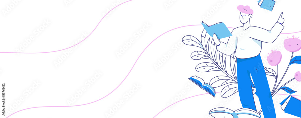 Fototapeta premium World Book Day Reading Character Flat Vector Concept Operation Hand Drawn Illustration 