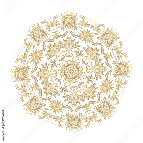 Golden coloring decorative rosette - mandala on white background