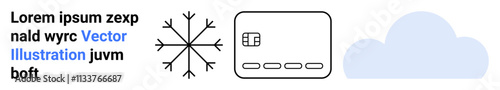 Snowflake, credit card with chip, and cloud icons displayed in minimalist design. Ideal for weather apps, financial services, cloud computing, holiday promotions, seasons, online transactions app