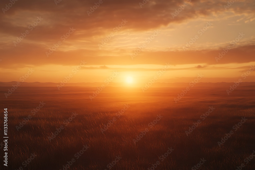 Golden Hour Prairie Sunset: A Serene Landscape Golden Hour Prairie Sunset: A Serene Landscape
