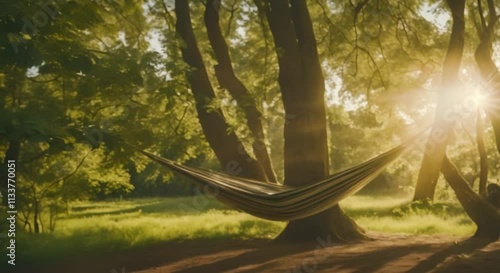 a swing in the forest on a sunny day