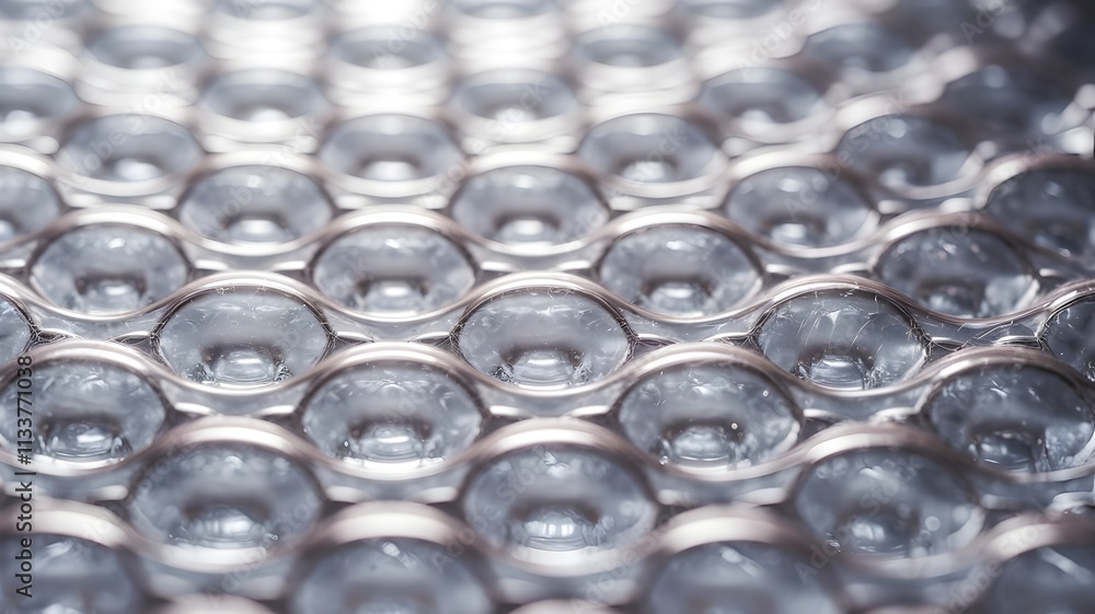 Macro shot of bubble wrap texture on white background