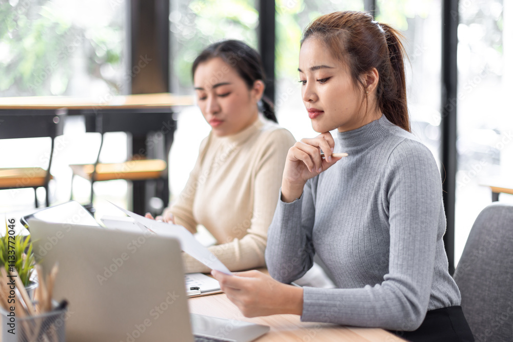 Business Documents, Auditor two businesswomen checking searching document legal prepare paperwork or report for analysis TAX time,accountant Documents data contract partner deal in workplace office Business Documents, Auditor two businesswomen checking searching document legal prepare paperwork or report for analysis TAX time,accountant Documents data contract partner deal in workplace office