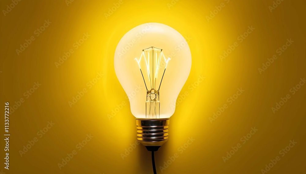 close-up of a glowing yellow light bulb against a soft yellow background symbolizing bright ideas, energy, and inspiration for creativity close-up of a glowing yellow light bulb against a soft yellow background symbolizing bright ideas, energy, and inspiration for creativity