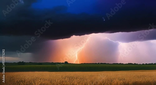 a view of dark clouds and lightning striking