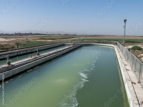 Wallpaper Mural A large water treatment facility with greenish water and industrial structures. Torontodigital.ca