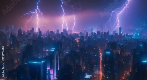 view of lightning striking the city