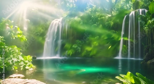 beautiful and refreshing waterfall on a hot day