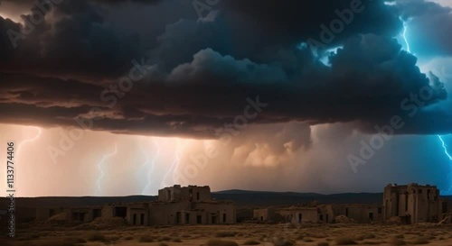 a view of dark clouds and lightning striking