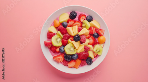 Fresh fruit salad with vibrant colors and diverse textures in a bowl