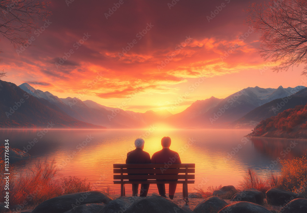 couple sitting on a bench at sunset couple sitting on a bench at sunset