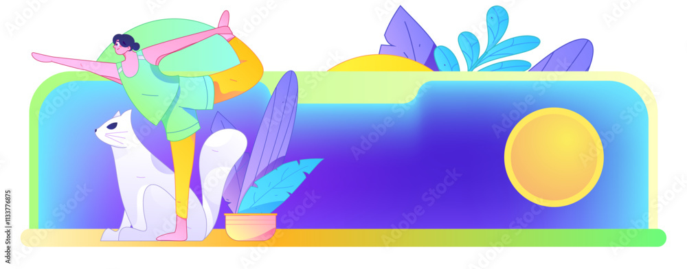 Practicing yoga, physical and mental health, flat vector character concept, operation hand drawn illustration
Practicing yoga, physical and mental health, flat vector character concept, operation hand drawn illustration