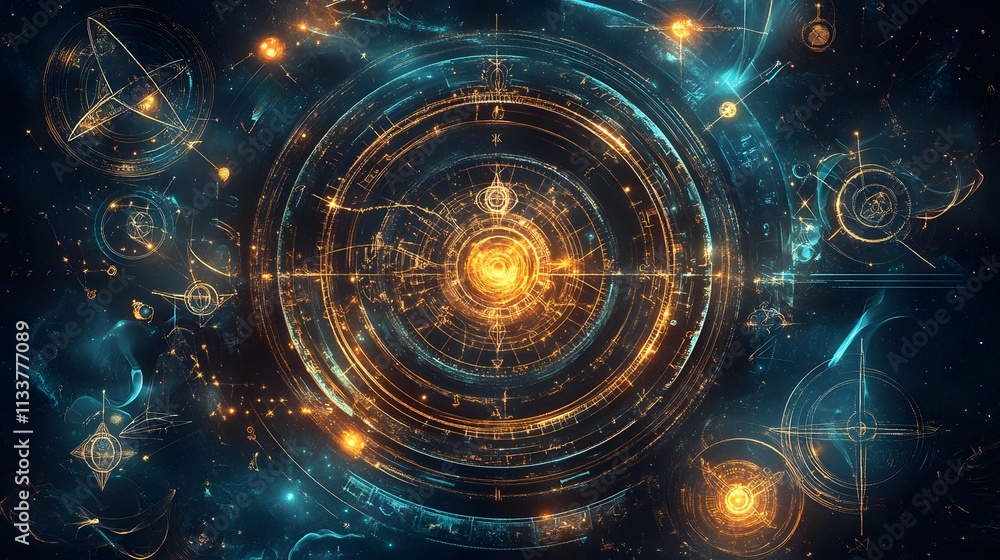 Obraz premium Celestial Compass Guiding Cosmic Navigation Through Space