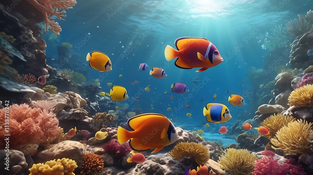 Naklejka premium Serene Underwater World: Coral Reefs and Tropical Fish
