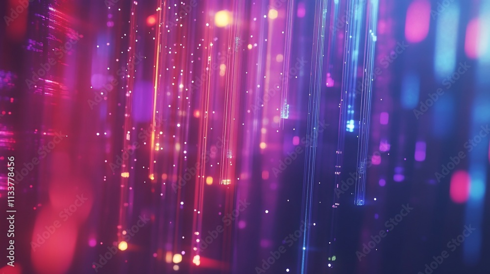 Abstract vibrant digital art, glowing vertical lines, particle effects, bokeh, Abstract vibrant digital art, glowing vertical lines, particle effects, bokeh,