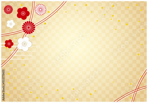 年賀状で使える水引の和柄金屏風背景素材1