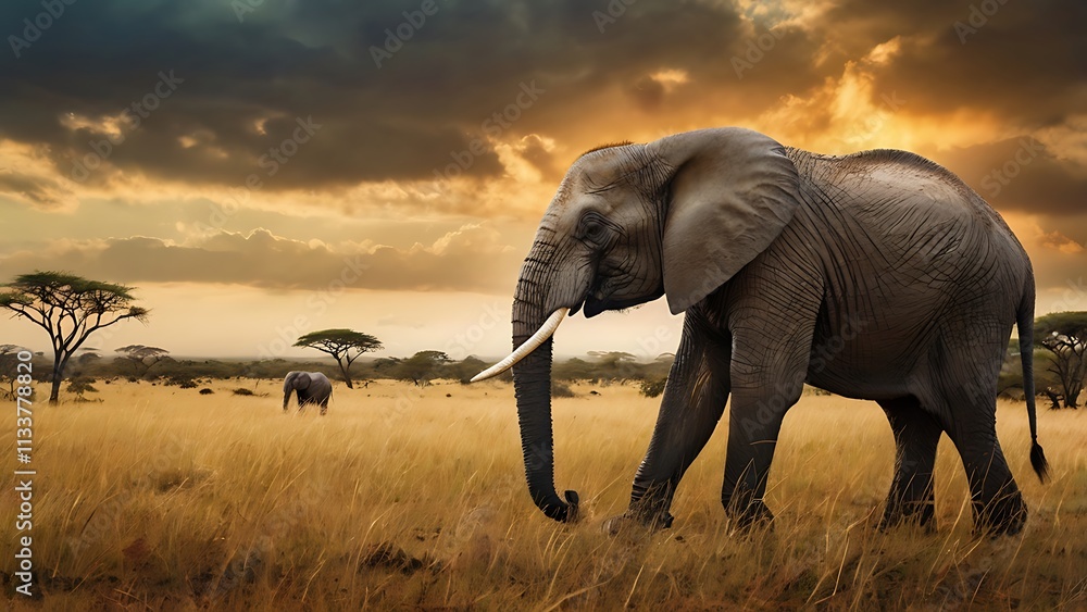 Fototapeta premium Elephant Family Walking Through the African Savannah