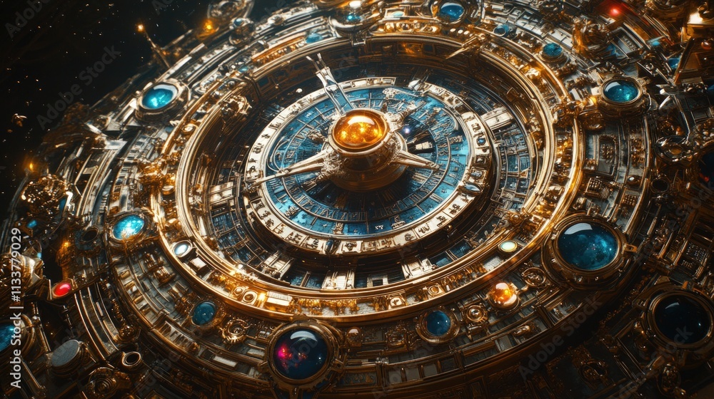 Ornate golden celestial clockwork sphere. Ornate golden celestial clockwork sphere.
