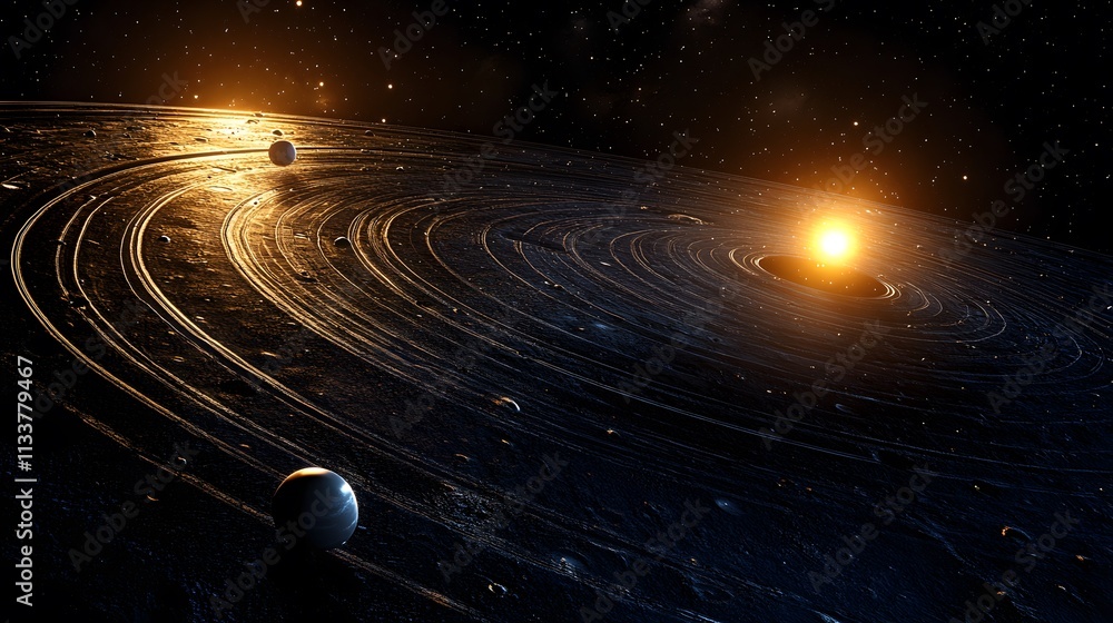Obraz premium Planetary Rings System Celestial Bodies Starlit Space