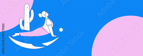 Practicing yoga, physical and mental health, flat vector character concept, operation hand drawn illustration
