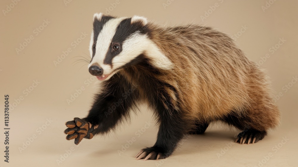 a-badger-with-its-claws-extended-is-positioned a-badger-with-its-claws-extended-is-positioned