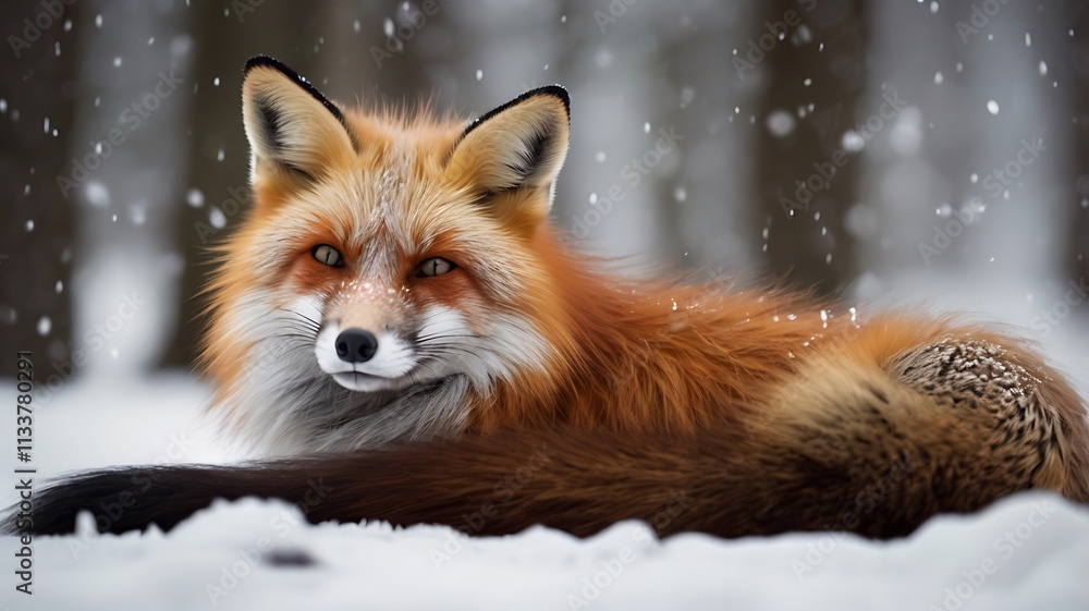 Majestic Red Fox Relaxing in a Snowy Winter Wonderland Majestic Red Fox Relaxing in a Snowy Winter Wonderland