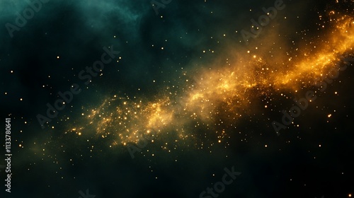 Cosmic nebula, swirling golden dust clouds against a dark space backdrop. photo