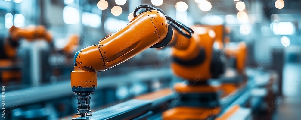 Robots in a Futuristic Factory, Generative AI Robots in a Futuristic Factory, Generative AI