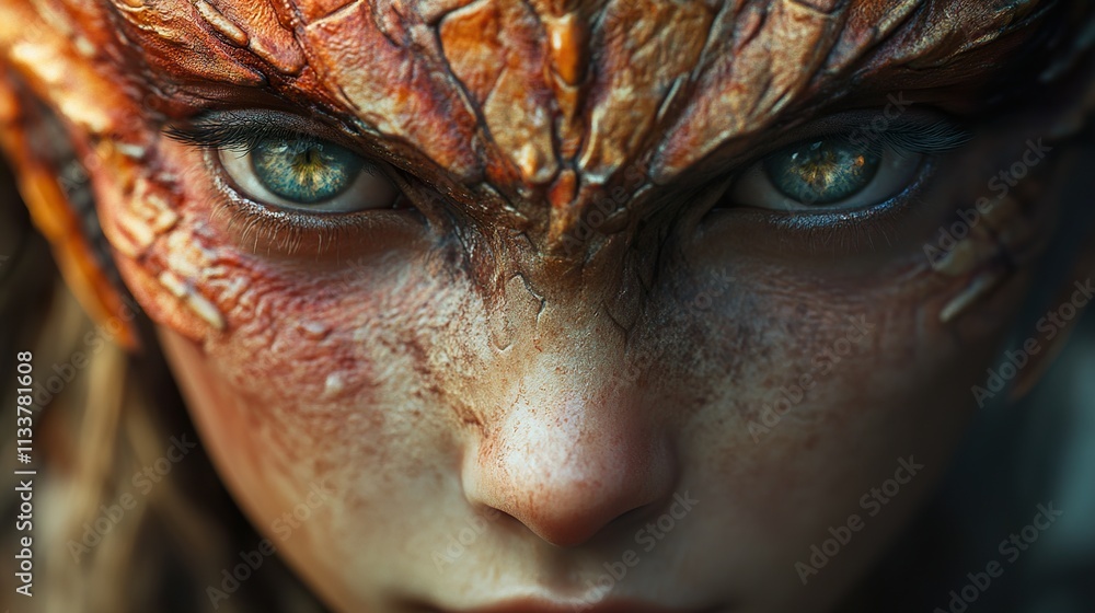 Closeup Portrait of a Mythical Woman with Dragon-like Features Closeup Portrait of a Mythical Woman with Dragon-like Features